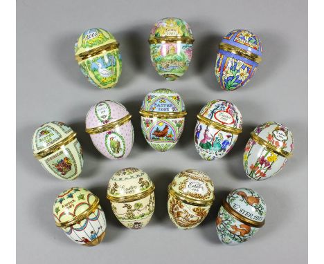 A part collection of Halcyon Days enamel Easter egg boxes - 1973-2008 (25), and eighteen other Halcyon Days enamel boxes, var