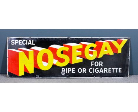 An early 20th Century enamel rectangular advertising sign, "Special Nosegay, for Pipe or Cigarette", 24ins x 72ins (damage ar