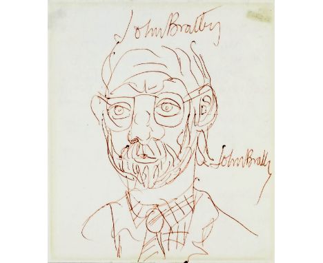 *** John Bratby (1928-1992) - A self portrait signed "John Bratby by John Bratby", in red biro on reverse of letter from coll