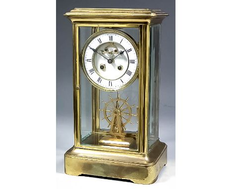 A 19th Century French lacquered brass "Four Glass " mantel clock by S. Marti et Cie, No. 11054, the 4.25ins diameter white en