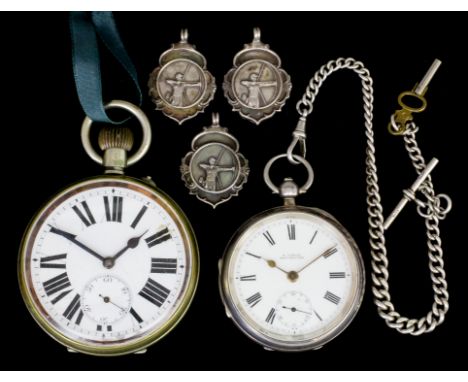 An Edward VII gentlemans silver cased open faced pocket watch by H.Samuel of Manchester No. 35631, the white enamel dial with