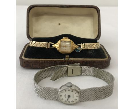 A vintage ladies gold plated Oris watch with expanding strap together with one other. Oris Swiss Made, 16 Jewels, wind up wat