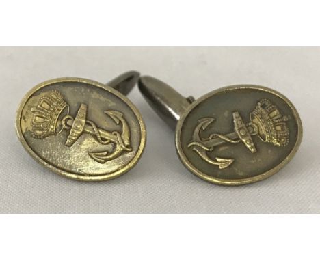 A pair of vintage Dutch Royal Naval silver cufflinks. Marked 835 within sword mark with crown over B. 