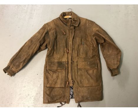 A vintage brown leather men's duffle coat by Real Leather 2000AD.  Size XL.