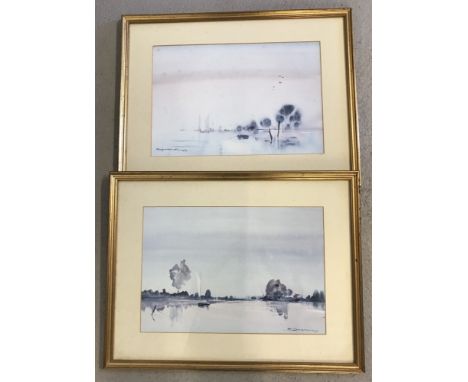 A pair of gilt framed vintage prints by Spencer entitled "Sky Pink" and "Sky Blue". Produced in the 1980's for Boots PLC. Fra