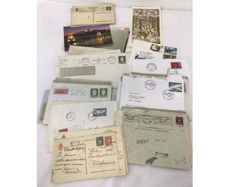 A collection of vintage Scandinavian franked envelopes and postcards. Dating from the 1920s onwards. 