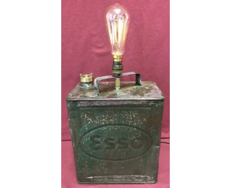 A vintage Esso 2 gallon petrol can converted into an electrical lamp.  