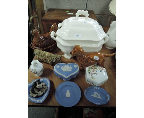 A selection of fine ceramics including Goebel Labrador CH616 , and Castlewynd CWS highland cow figure