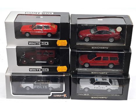 Minichamps, Whitebox &amp; similar, 1:43 scale, a Volvo Car &amp; Police Car group. &nbsp;Although unchecked for completeness