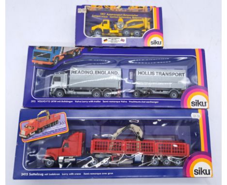 Siku a boxed 1:55 commercial group to include; No.3415 Lorry with crane as well as others. Conditions appear Very Good to Exc