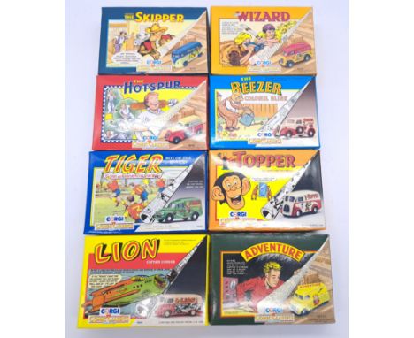 Corgi "Comic Classics" series, to include 98757 VW Van "The Skipper", 98758 Morris J Van "The Wizard" as well as others. Cond