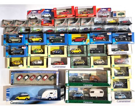 Cararama, Schuco, Tomica, Siku and similar, a boxed/carded Mini/Mini Cooper group to include a boxed Tomica F8 BLMC Mini Coop