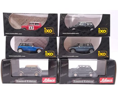IXO &amp; Schuco, a boxed 1:43 scale Mini Cooper group to include Schuco Special Edition02440 Black &amp; Gold Mini Cooper "4