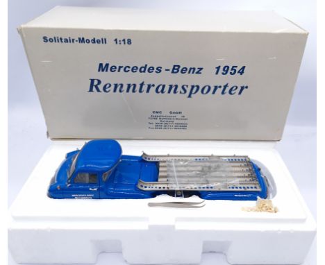 CMC M-036 Mercedes Benz 1954 Renntransporter Car Transporter - 1:18th scale, blue, bare metal parts, ramps (includes cleaning