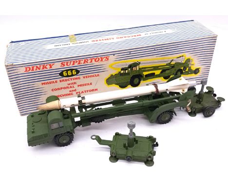 Dinky, a boxed No.666 Missile Erector Vehicle with Corporal Missile and Launching Platform in Green including hubs, with wind