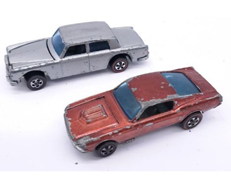 Hot Wheels (Mattel) Redlines, an unboxed pair which include Rolls-Royce Silver Shadow along with Custom Mustang (bonnet detat