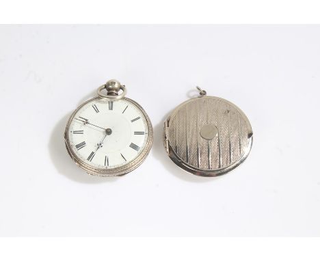 Victorian silver open face pocket watch, London 1877, having white enamel dial with black roman numerals, the back case with 