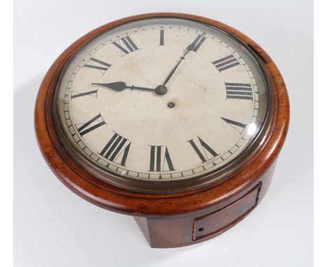 19th Century mahogany dial clock, the white dial with Roman numerals, fusee movement, 37cm diameter