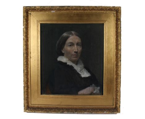 19th Century English School, pastel portrait of a seated lady, wearing a black dress with arms crossed, initialled OS to top 