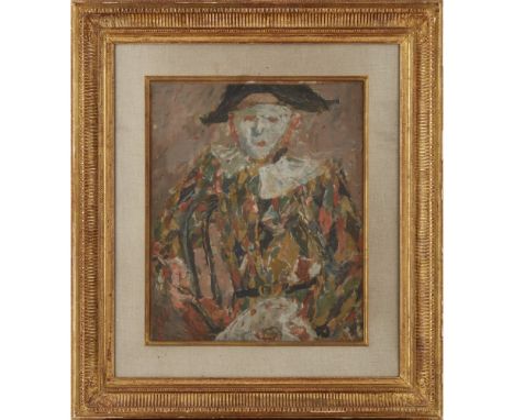 [§] JEAN POUGNY (IVAN PUNI) (RUSSIAN 1892-1956)  ARLEQUIN   Signed 'Pougny,' oil on canvas  46cm x 38cm (18in x 15in) Exhibit
