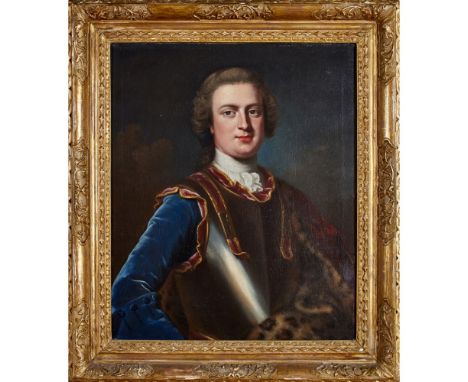 18TH CENTURY ENGLISH SCHOOL  PORTRAIT OF GEORGE, LORD VISCOUNT BURY, HALF LENGTH, IN HALF ARMOUR   Oil on canvas  76cm x 63 c