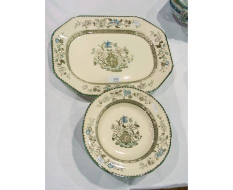 Copeland Spode earthenware meat plate "Chinese Rose" pattern and six matching soup bowls