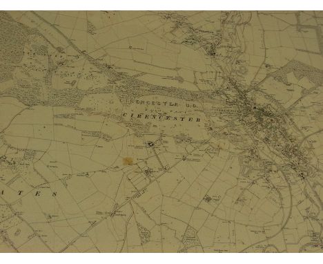 Five ordnance survey maps, another framed and glazed and showing Baunton, Daglingworth, Preston, Siddington and Cirencester, 