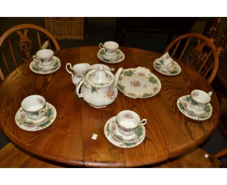 A Royal Albert Berkeley pattern part tea service, comprising of a teapot , sugar bowl, cream jug , bread and butter plate , c