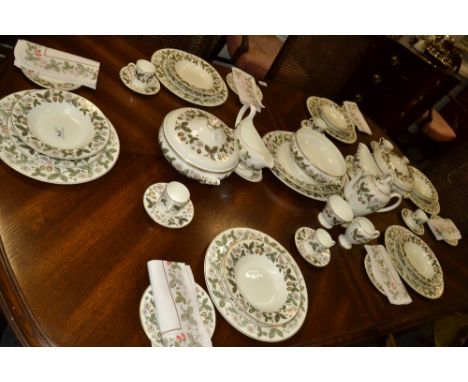 An extensive Wedgwood Strawberry table service, comprising two meat plates, ten large dinner plates, ten desert plates, eight