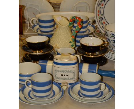 Ceramics - a T. G. Green blue Cornish Ware tea service, comprising six cups and saucers, six side plates, milk, sugar and rol