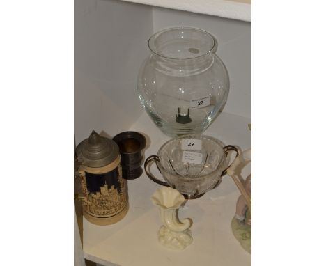 A silver bud vase; an Edwardian silver plated and glass bowl;  a Royal Worcester cornucopia vase;  a Bohemian glass vase, ste