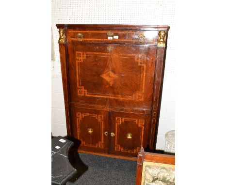 A 19th century French Empire kingwood crossbanded mahogany secrétaire à abattant, one long drawer, ring handles, above fall f