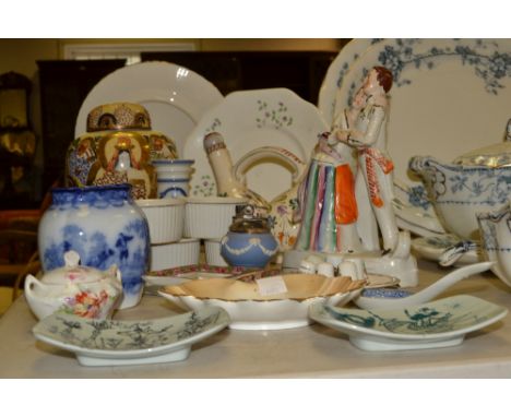 Ceramics - a  Staffordshire flatback 'Soldiers Return'; a Brussels Porcelain Chantilly Sprig pattern plate;Doulton blush ivor