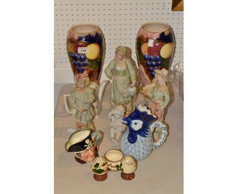 Ceramics and Glass - a Royal Doulton miniature character jug , Long John Silver , continental bisque porcelain figures; etc 
