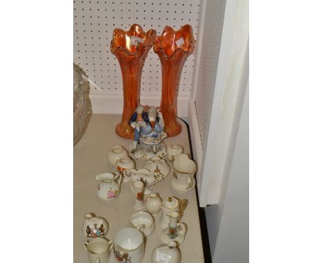 Goss and Crested China - various; a German Figure; a pair of carnival vases