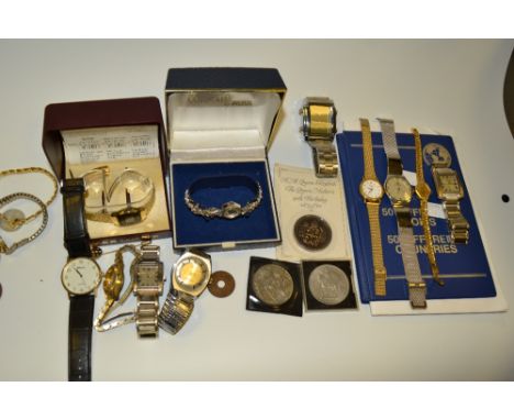 Watches - various, Union, Anker, Timex;  coins;  etc 