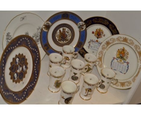 A Royal Worcester dinner plate, decorated in monochrome with Worcester Cathedral, black printed mark;  a Spode Golden Jubilee