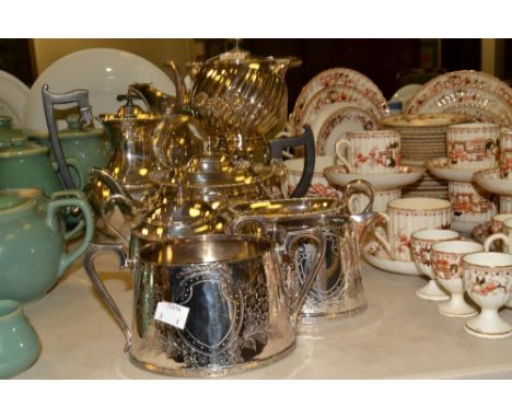 Plated Ware - an E.P.N.S. tea kettle on stand;  a four piece boat shaped tea service;  a tea caddy;  etc 