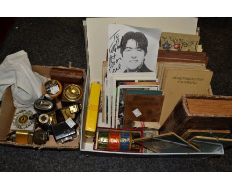 Boxes and Objects - cigarette cards;  stamps;  postcards;  assorted glass marbles;  a Calvin Hill novelty table lighter;  a V