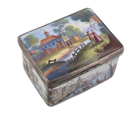 An unusual enamel small rectangular snuff box, circa 1765-1770, probably German  An unusual enamel small rectangular snuff bo