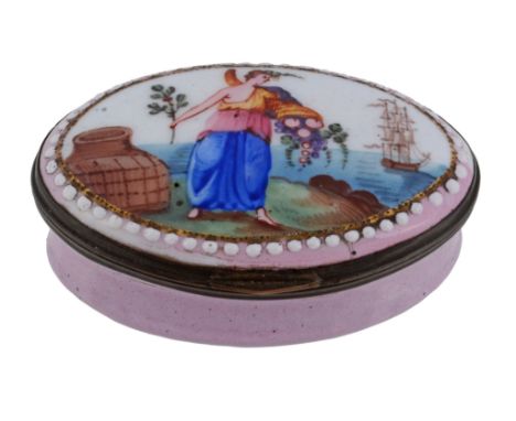 Two south Staffordshire oval enamel boxes, circa 1790, one green  Two south Staffordshire oval enamel boxes,   circa 1790, on