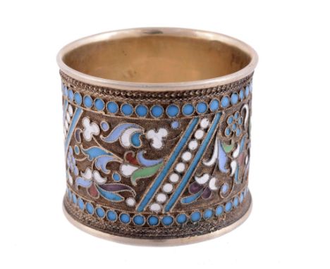 A Russian silver gilt and enamel napkin ring by Sergei Shaposhnikov  A Russian silver gilt and enamel napkin ring by Sergei S