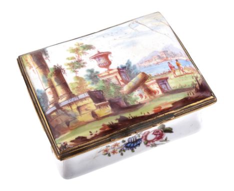 A Birmingham enamel rectangular table snuff box, circa 1760  A Birmingham enamel rectangular table snuff box,   circa 1760, t