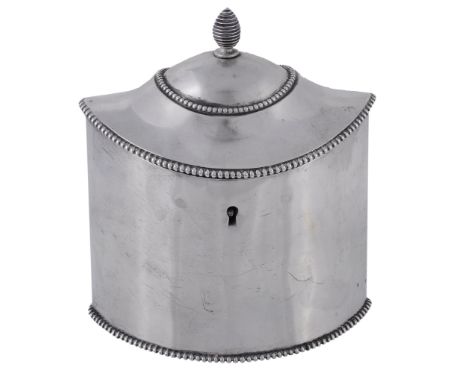 An early 19th century Dutch silver straight-sided navette shaped tea caddy...  An early 19th century Dutch silver straight-si