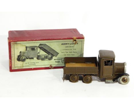 Britains army lorry with driver, caterpillar type, brown in red box 