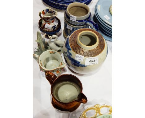 Nao goose group, lustre items, blue and white ginger jar and other ceramics 