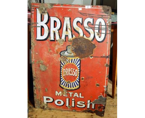 An enamel advertising sign for Brasso Metal Polish, 91cm x 61cm 