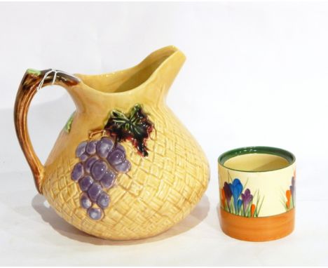 Shorter & Son pottery vase, fruit and vine decorated on a basket ground and a Clarice Cliff "Autumn Crocus" pattern preserve 