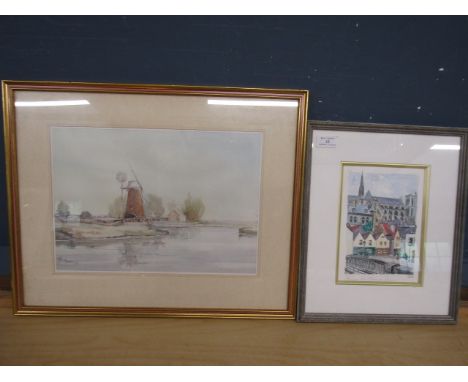 Jason Partner print and a watercolour signed Lezie of Atmiens- La Place du Don