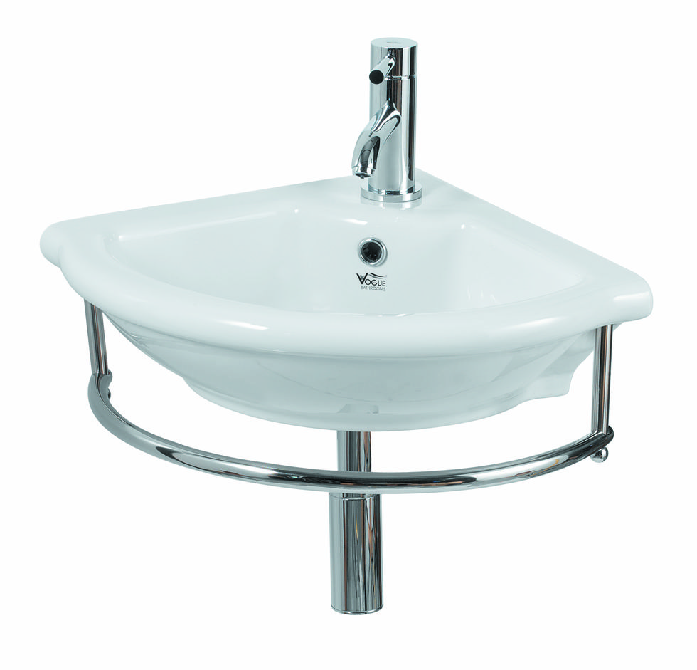 1 x Vogue Ormos 50cm 1 Tap Hole Corner Sink Basin With Chrome Towel
